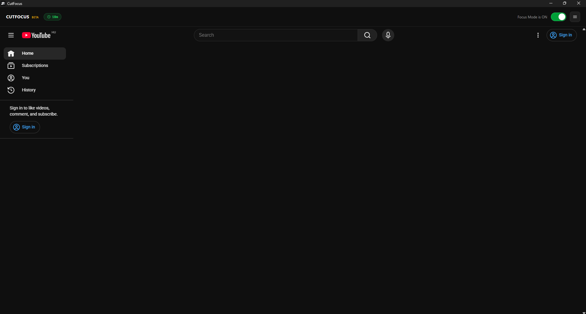 CutFocus focus mode with recommendations and Shorts hidden